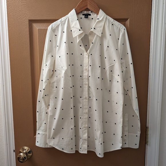 Ann Taylor Embroidered Dot Perfect Shirt - White - 10 Petite - Picture 1 of 3